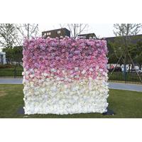 Maßgefertigte Farbverlauf-Blumenwand 3D Aufrollbare Stoff-Regenbogen-Ombre Künstliche Seidenrosen-Blumenwand als Hochzeitsdekoration