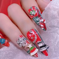 12 grille noël ongles breloques 3D alliage bonhomme de neige cloche wapiti cadeau de noël accessoires pour ongles