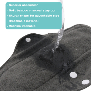 Cuscinetti <span class=keywords><strong>sanitari</strong></span> riutilizzabili in carbone di bambù per le donne tamponi mestruali a flusso pesante 18*35cm produttore Super assorbente all'ingrosso - Product Image 4