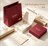 Ensemble d'emballages cadeaux personnalisés de luxe en bordeaux, écologiques, biodégradables, faits à la main, avec poignée en corde de coton, logo personnalisé en feuille d'or, sac en papier