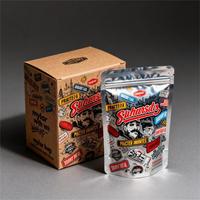 Vente en gros en stock de sacs et boîtes en mylar de 3.5g, emballage de forme spéciale de bonbons découpés à l'emporte-pièce, sacs holographiques préfabriqués en mylar de 3.5 avec boîte