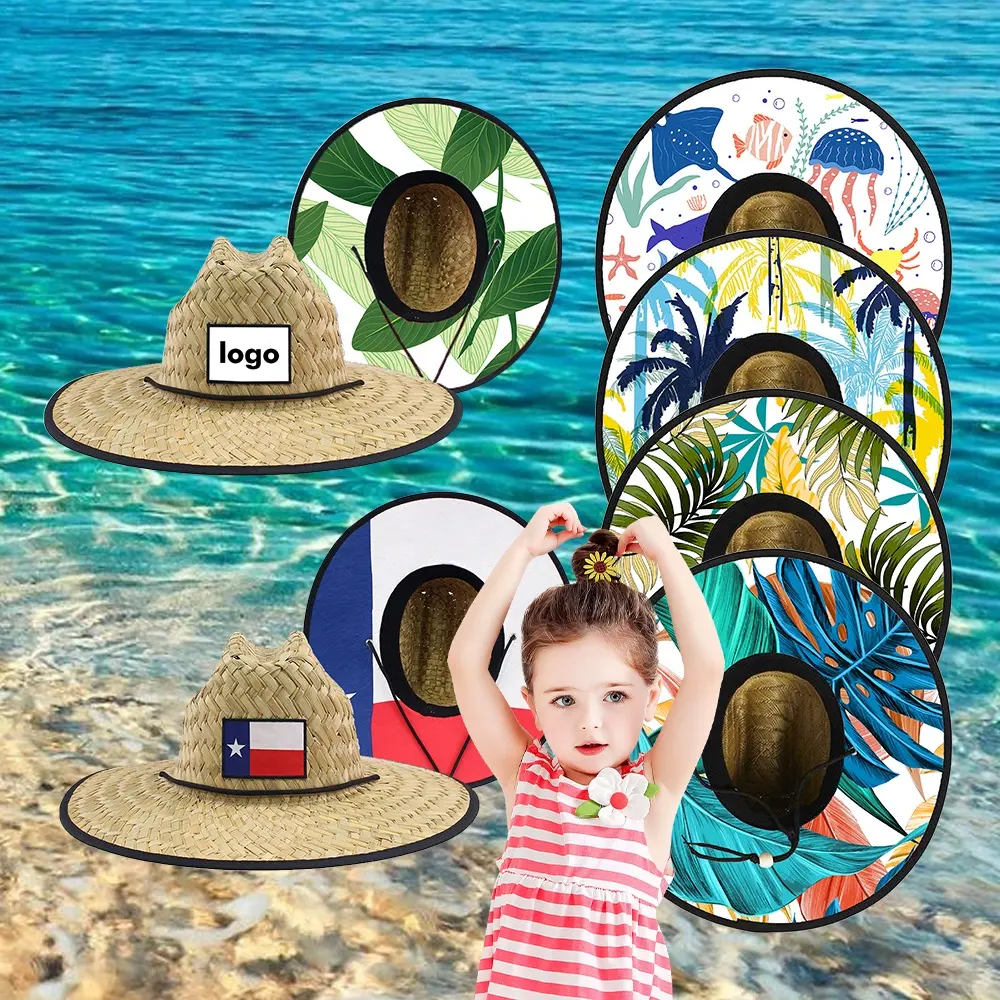 Özel LOGO çocuklar çocuk çocuk yürüyor güneş sombreros de paja saman cankurtaran hayat guard saman güneş şapkaları kadınlar için yaz