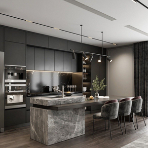 Mobili da <span class=keywords><strong>Cucina</strong></span> Moderni in MDF <span class=keywords><strong>Grigio</strong></span> Laccato Lucido con Lavello, Design Personalizzato, Produttore Cinese - Product Image 2