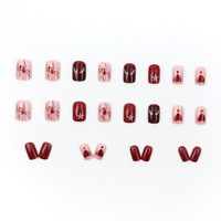 24 faux ongles à presser, motif araignée sanglante, cœur et étoile, mignons, doux et stylés, courts et détachables, pour femmes, ensemble de manucure d'Halloween