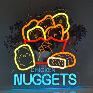 Chicken Nuggets Letreros Neon LED indoor hanging ambient light shop <b>sign</b> wall decoration light entrance indicator light 5V 12V - Product Image 6