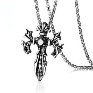 Collar gótico vintage para hombre con cruz, colgante <span class=keywords><strong>de</strong></span> crucifijo ornamentado con flor-<span class=keywords><strong>de</strong></span>-<span class=keywords><strong>lis</strong></span> y gemas rojas y negras, joyería hip hop para motociclistas. - Product Image 2