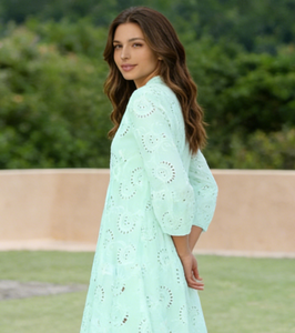 Nouvelle Robe Décontractée en Coton Blanc Uni, Longueur Genou, Tissage Ouvert, Broderie, Col en V et Manches Évasées - Tenue de Jour 2026 - Product Image 6