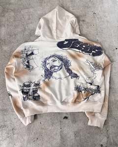 Sudaderas con capucha y cremallera para hombre, estilo boxy, de algodón French Terry, con estampado gráfico, lavado ácido, efecto descolorido por el sol, estilo Y2K grunge, para venta al por mayor personalizada. - Product Image 2