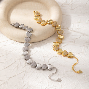 Heart Shaped <b>Bracelet</b> 18k Gold Plated <b>Copper</b> With Diamonds And Zircon Adjustable For Gift Unisex Jewelry - Product Image 3