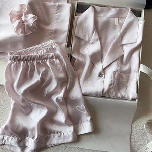 HUOYOUNG-Pijama personalizado de 3 piezas <span class=keywords><strong>para</strong></span> mujer, ropa de noche <span class=keywords><strong>para</strong></span> <span class=keywords><strong>dormir</strong></span>, pijama de seda de satén Jacquard <span class=keywords><strong>para</strong></span> mujer - Product Image 3
