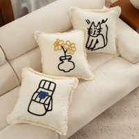 Housse de coussin moderne minimaliste en coton pur brodé avec franges, style bohème, pour fête, mariage, décoration intérieure, facile à nettoyer