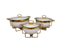 Vente directe d'usine, casserole ovale en céramique marbrée dorée, pot à soupe de style buffet avec support en fer, ustensiles de cuisine en marbre
