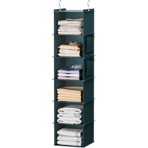 Organizador de armario colgante, 6 estantes verdes, estantes de almacenamiento para baño, dormitorio, cocina, diseño moderno, organizador de plástico tipo gancho - Product Image 1