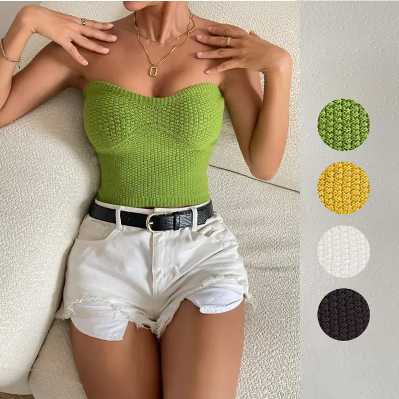 2023 Summer Fashion New Women's Clothes Simple Wrapped Breast Tube Top Knit Top Women's Sweater