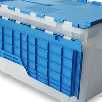 Boîte de déménagement écologique empilable et emboîtable en PEHD perforé, facile à transporter, avec couvercle à charnière
