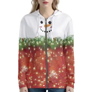 Print On Demand Plus Size Women's Hoodies Full Zip Up Custom Print Christmas Pattern Hoodie For Women Loose Fit Sporty Stylish