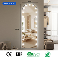 Miroir de maquillage moderne Joystar en gros, 160 cm, avec cadre métallique arqué, interrupteur tactile, ampoules LED à intensité variable, grande capacité