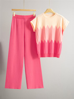 Ensemble deux pièces tricoté pour femme : Haut sans manches à col rond et pantalon large, nouvelle collection été, color block