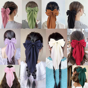 مشابك ساتان حريري كبيرة ، شريط للفتيات ، مشبك شعر طويل فرنسي ، دبوس شعر كاواي بعقدة - Product Image 1