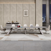 Grande table de conférence en bois, table de réunion professionnelle, bureau de salle de réunion moderne avec boîte à câbles et prise intégrée