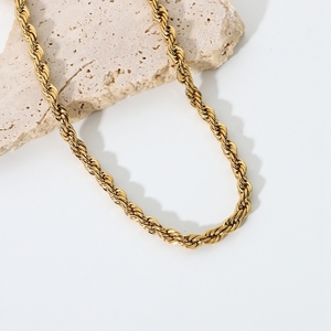 Collana a Catena Intrecciata <span class=keywords><strong>Punk</strong></span> Hip Hop 5mm, Placcata in Oro 18K, Acciaio Inossidabile, Collana Intrecciata Impilabile - Product Image 1