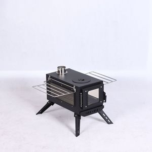 Mini poêle à bois pliable de camping avec fenêtre de visualisation du feu, poêle de chauffage portable pour tente et voyage en extérieur - Product Image 1