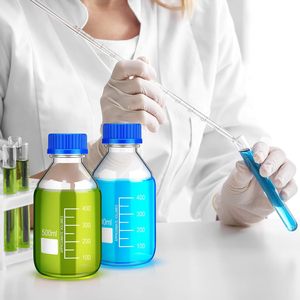 XZ <span class=keywords><strong>LAB</strong></span> CUNG CẤP Chai đựng vật liệu thủy tinh borosilicat 500ml màu xanh, nắp vặn GL45, bảo hành 1 năm dùng cho phòng thí nghiệm khoa học, chứa nước. - Product Image 6