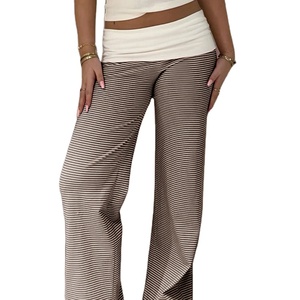 <span class=keywords><strong>Pantalon</strong></span> large rayé taille basse extensible avec ceinture contrastante blanche, décontracté, haute qualité, printemps-été, pour <span class=keywords><strong>femme</strong></span> - Product Image 4