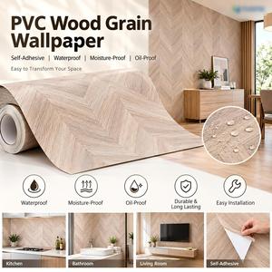 Papel Tapiz Autoadhesivo de PVC con Diseño de Madera, Moderno, para Decoración de Paredes, Resistente al Agua, a la Humedad y al Aceite, Venta al Por Mayor - Product Image 1
