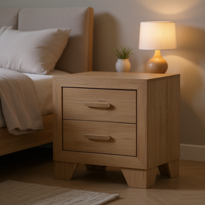 Comodino in Legno Naturale con 2 Cassetti, Arredamento Moderno Rustico per Camera da Letto, Decorazione Ecologica per la Casa - Product Image 2