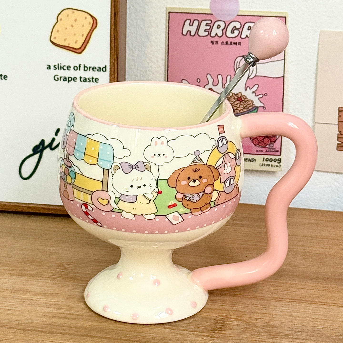 แก้วไวน์แดงน่ารัก - สีชมพูอ่อน (ช้อนทรงกลม)