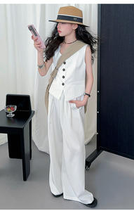 Nouvelle mode d'ensemble de vêtements pour adolescentes sans manches, <span class=keywords><strong>gilet</strong></span> solide, haut de tailleur + pantalon, ensemble de vêtements pour enfants - Product Image 2