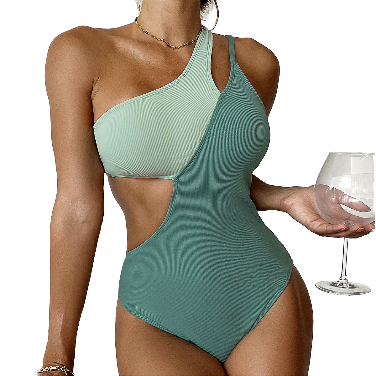 OEM High Waisted Off-the-Shoulder Triangle Bra Bikini Set Women Polyester/Nylon Quick Dry Rhinestone 2-Piece Stylish Letter
