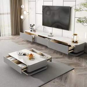 Meuble TV et table basse en ardoise de style crème-Casier de rangement minimaliste moderne pour petit appartement salon maison - Product Image 4