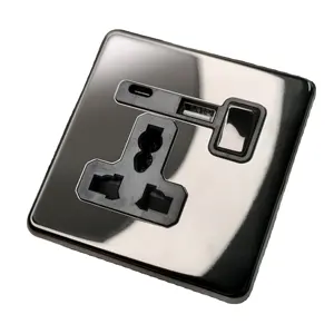 Hot sale switch and socket metal stainless steal switches with USB +TYPE-C 13A socket UK standard