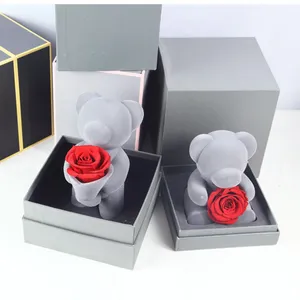 New Products preserved flower rose bear Teddy Bear with Preserved Fresh Eternal Rose Flower Gift Box