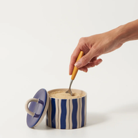 Bocaux de rangement en céramique pour thé, café, sucre, sel et assaisonnements, avec motif rayé cylindrique, pour la cuisine