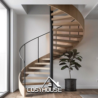 Escalier en colimaçon préfabriqué moderne pour intérieur, structure en acier avec marches en bois massif