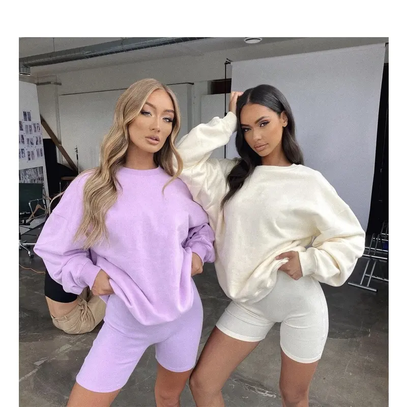 Women Clothing two piece Custom crewneck sweatshirt women high quality ropa para mujer cotton oversize sweatshirt