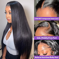Perruque brésilienne en cheveux humains, lisse comme un bâton, avec dentelle frontale pré-épilée pour femmes noires