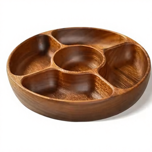 5-delige ronde snackplank van acaciahout, gebruikt voor kamperen - fruitschaal, notenplank, snoepplank, dessert- en hapjesplank - Product Image 1