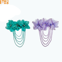 Nouvelles appliques florales en organza multicolores, brodées de strass, avec pompons perlés, pour la décoration de vêtements et de robes