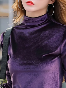 Moda abbigliamento autunno inverno T-shirt da <span class=keywords><strong>donna</strong></span> a collo alto top Slim Casual a maniche lunghe canottiera - Product Image 6