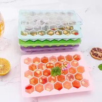 Bac à glaçons en silicone nid d'abeille à 33 cavités avec couvercle en plastique - Fabrication de glaçons maison écologique pour la cuisine