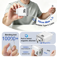 Chargeur rapide GaN 30W PD Type-C avec câble rétractable pour téléphones iPhone Samsung, chargeur USB C PPS à charge rapide