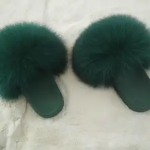 Benutzer definierte grüne Farbe farbige Sohle passende Farbe Pelz Fuchs Pelz Hausschuhe Fuchs Pelz Sandalen