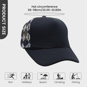 Casquette Trucker Sportive en Maille Imprimée à 5 Panneaux, Vente en Gros, pour Femmes et Hommes, Décontractée, d'Été, en Mousse avec Corde et Motif à Carreaux - Product Image 6