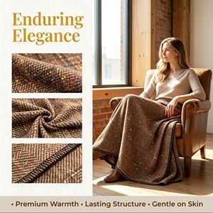 <strong>Brown</strong> Herringbone Tweed Fabric 20% <strong>Wool</strong> 80% Polyester Fabric Suitable for Making Coats and Suit Sets - Product Image 4