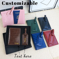 Ensemble de coffret cadeau de luxe avec porte-cartes de voyage, étiquette de bagage et couverture de passeport en cuir PU personnalisé avec logo et motif crocodile