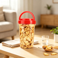 Vente en gros d'usine - Pot alimentaire en plastique PET transparent de 450 ml, calibre 83, avec couvercle à poignée pour le stockage de noix, de bonbons et de fruits secs